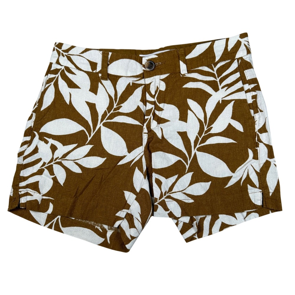 Old Navy Brown White Tropical Leaf Linen Blend Shorts Size 2 boho‎ beach summer